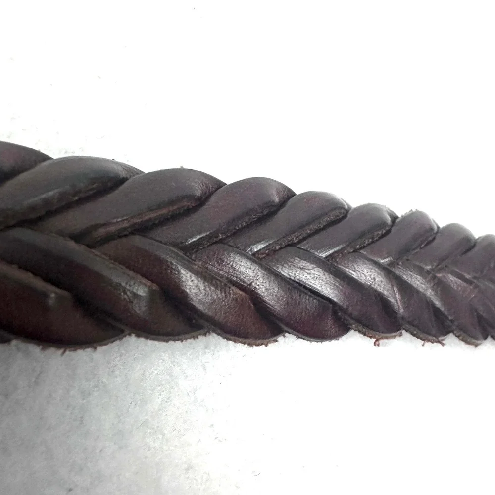 Brighton L 34 Espresso Brown Braided Leather Belt Silver Floral Western Buckle